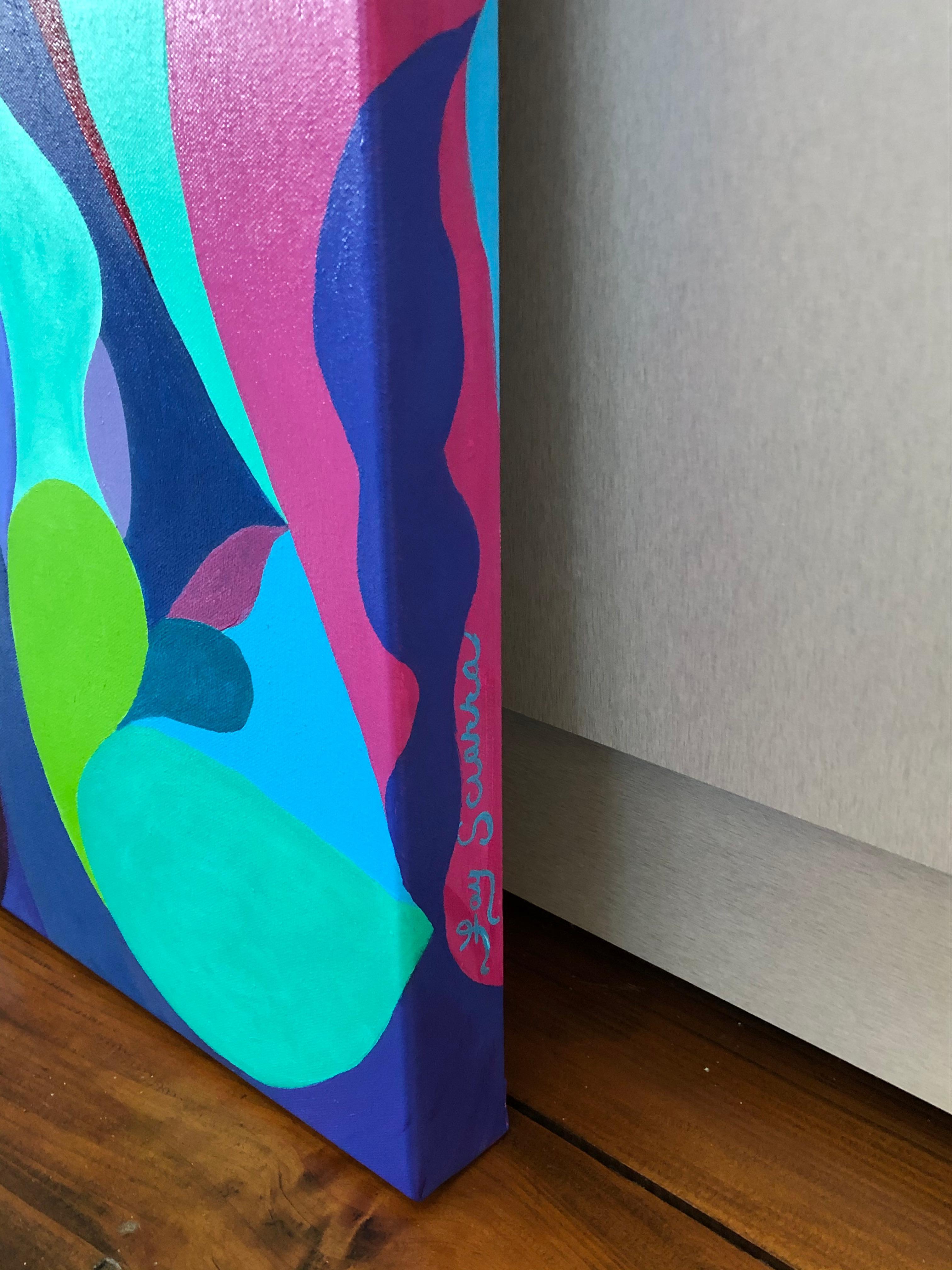 XXI secolo e contemporaneo Riff on Fuschia and Turquoise Pittura astratta originale in vendita