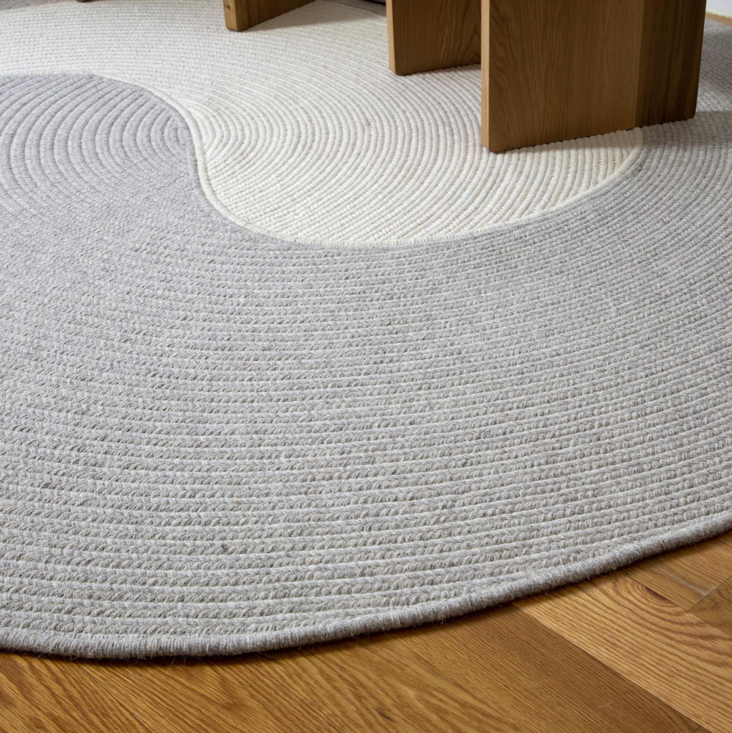 Riff Rug from Souda, 4x6 ft, Natural Wool, Light Grey For Sale 7