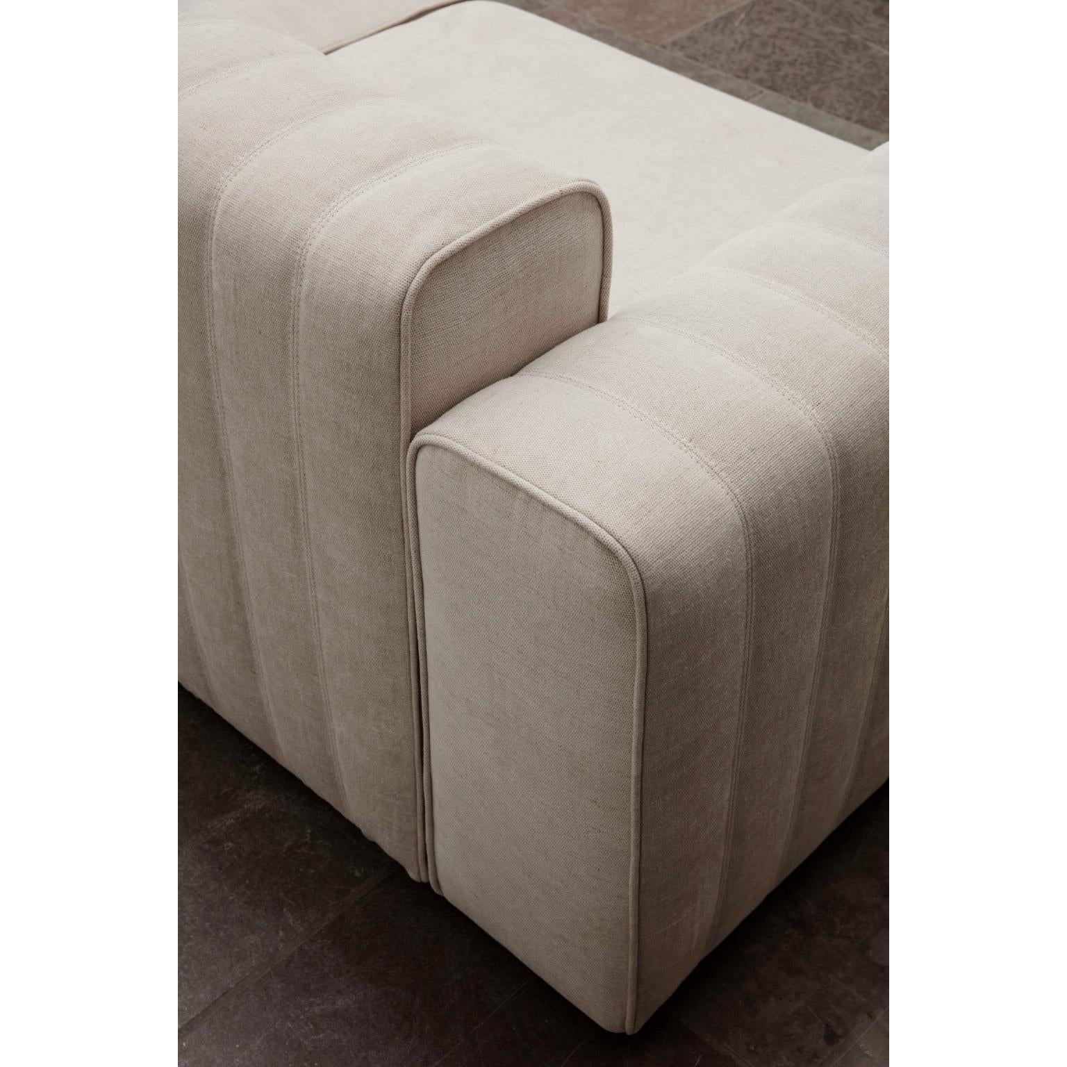 Riff Sofa by NORR11
Dimensions: D 92 x W 210 x H 70 cm. SH: 42 cm.
Materials: Foam, plywood and upholstery.
Upholstery: Barnum Boucle Color 3.

Available in a variety of fabrics and custom materials. Prices may vary. Deep seating and generous