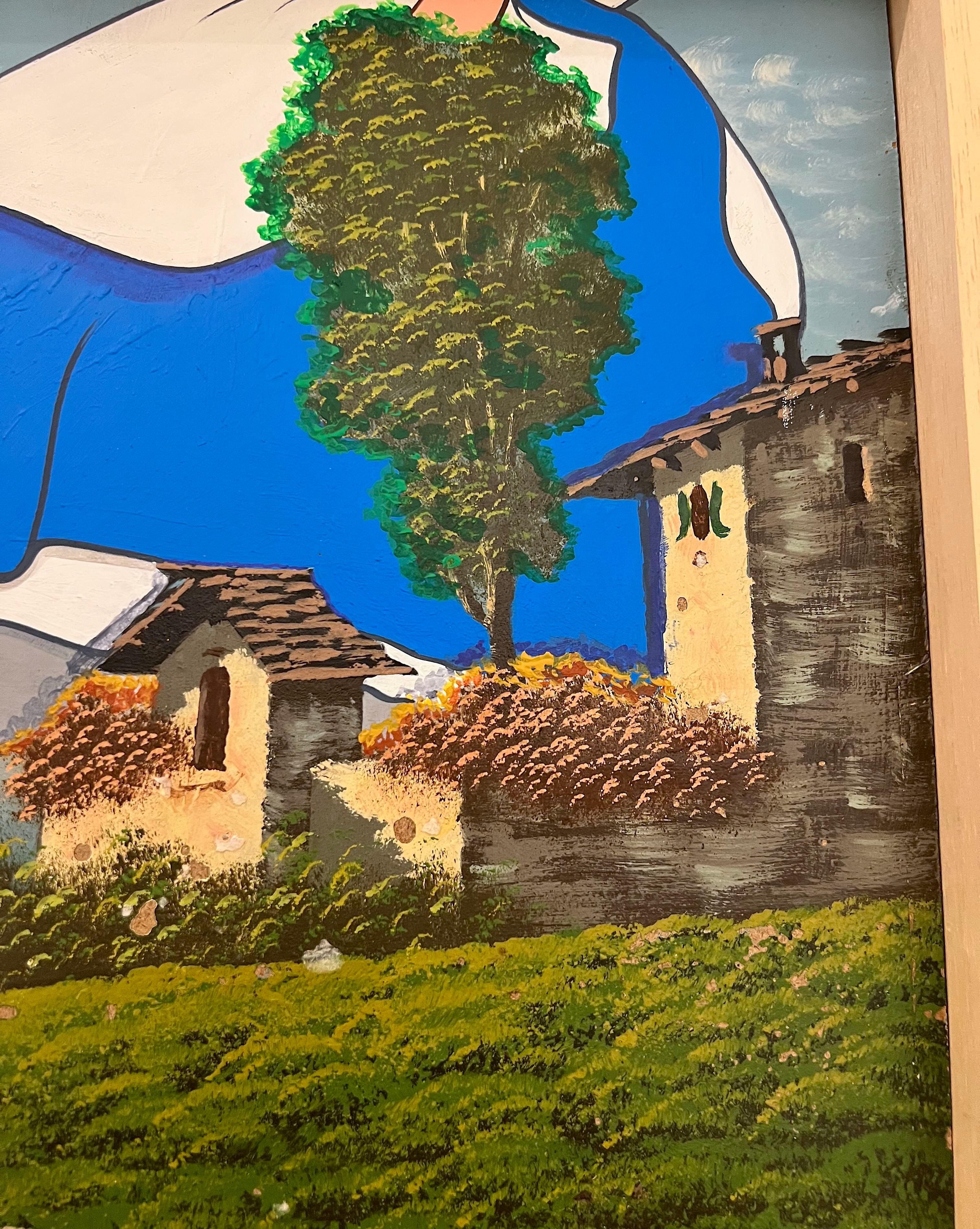 Pop Art zeitgenössische alice blau gelb skulpturale figurative Interieur Malerei im Angebot 2