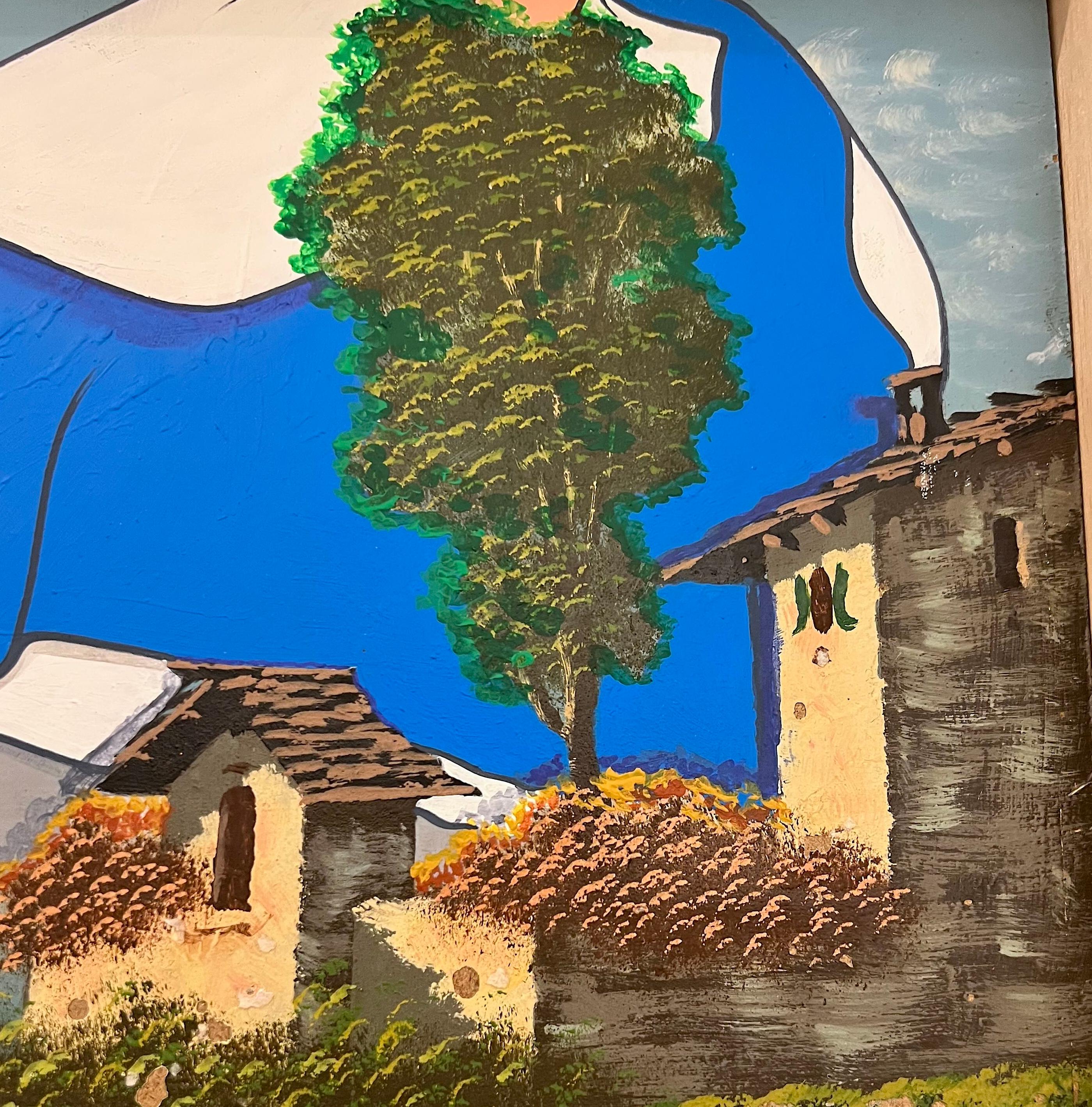 Pop Art zeitgenössische alice blau gelb skulpturale figurative Interieur Malerei im Angebot 3