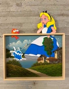 Pop art contemporary alice blue yellow sculptural figurative interior Painting