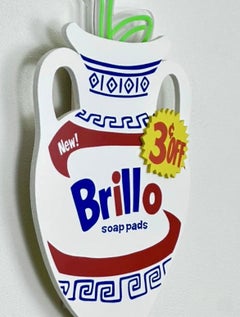 Scultura pop art al neon RiffBlast "Brillo", firmata, Warhol, LED rosso