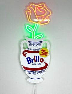 Scultura pop art al neon RiffBlast "Brillo", firmata, Warhol, LED rosso