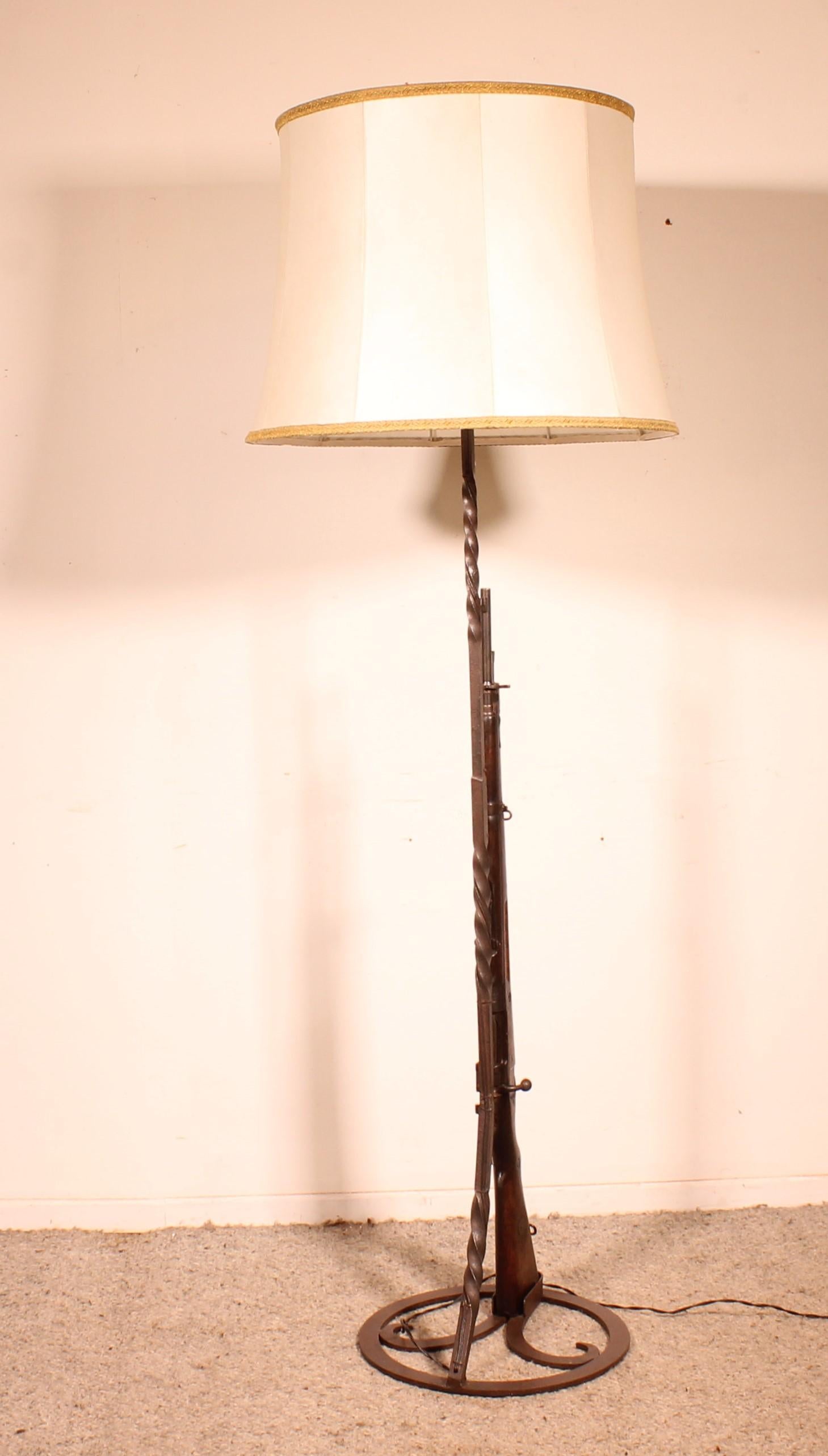 Wrought Iron Rifle Floor Lamp With Its Lampshade For Sale