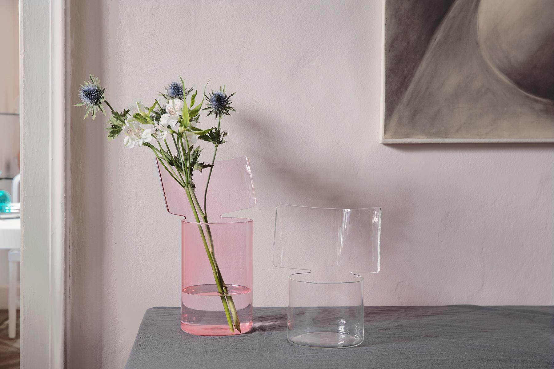 Italian Riflessi High Pink Blown Glass Vase by Böijte–Bottari For Sale
