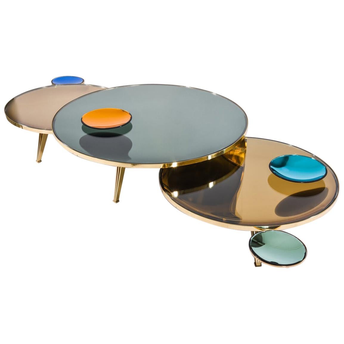 Yellow (POLISHED BRASS) Riflesso Coffee Tables by Form A-Set of Three