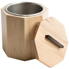 White Oak Wood Ice Bucket with Black Patina Steel Hardware and Stainless Insert