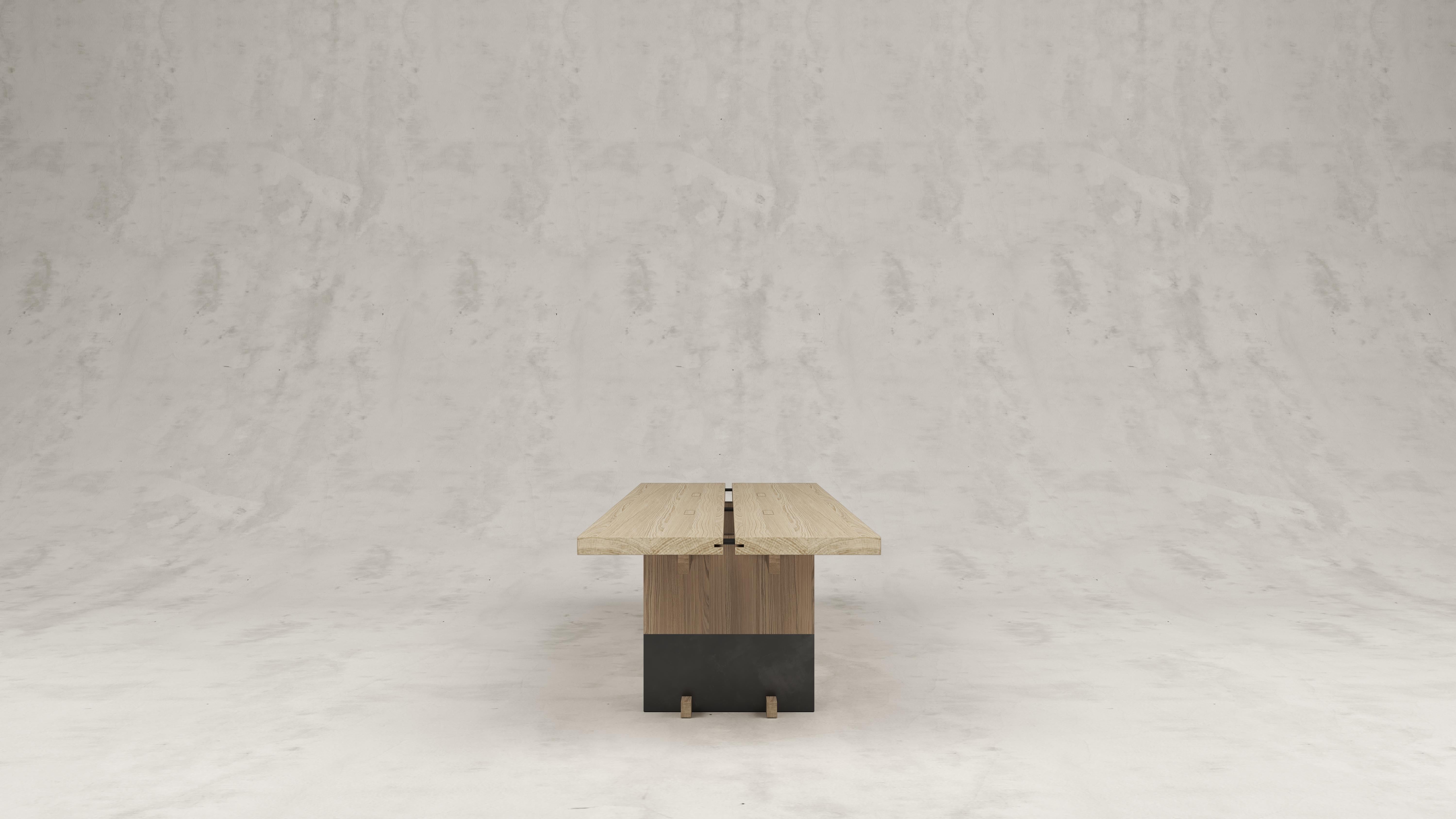 Belgian Rift Wood and Metal Dining Table by Andy Kerstens