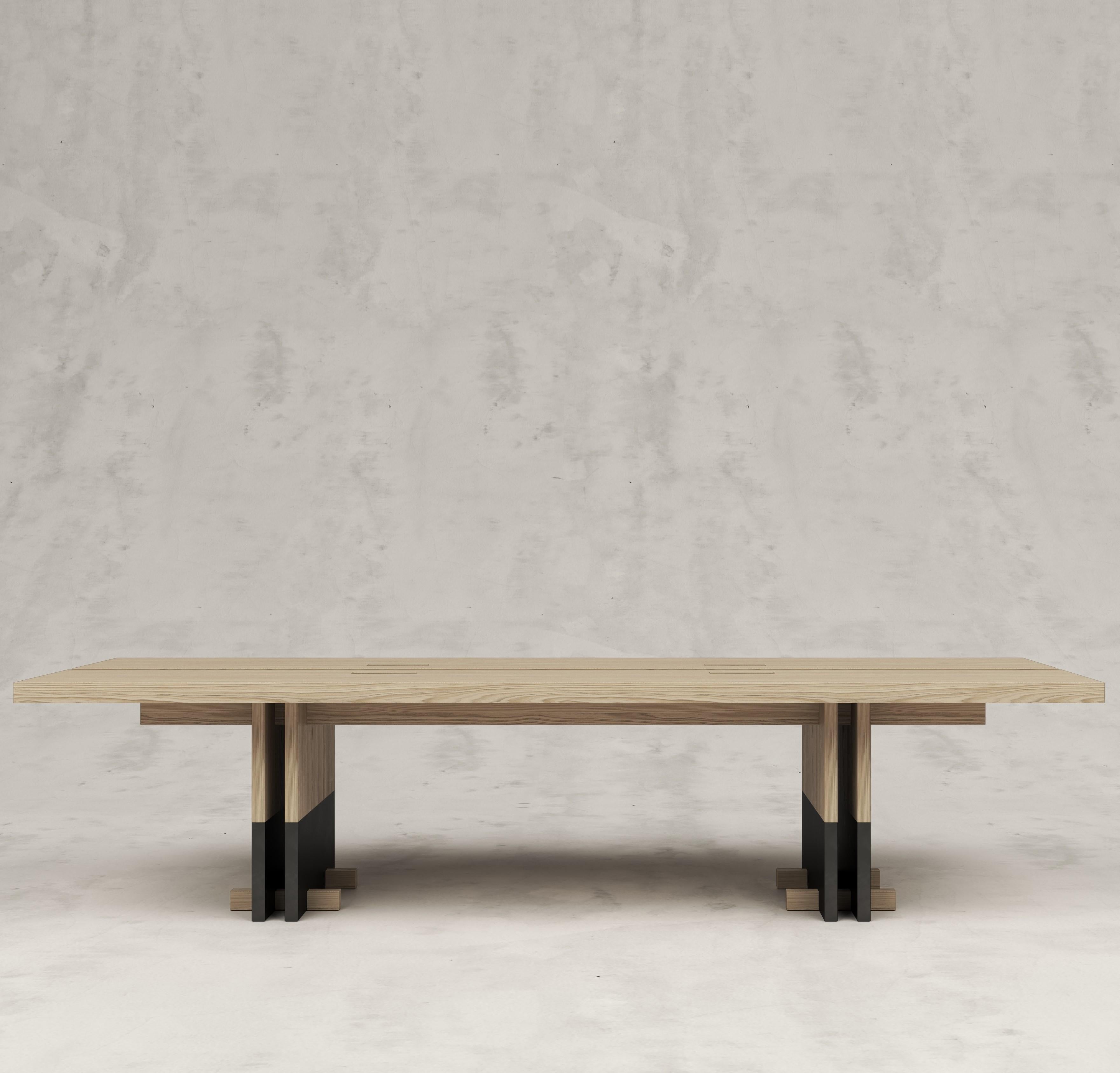 Contemporary Rift Wood and Metal Dining Table by Andy Kerstens