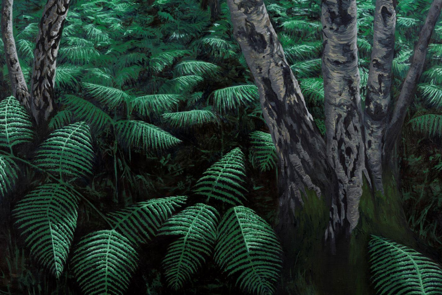 Los abedules atraen al escarabajo enjoyado -  paisaje, impresionismo, fauvismo - Painting Contemporáneo de Riga Forbes