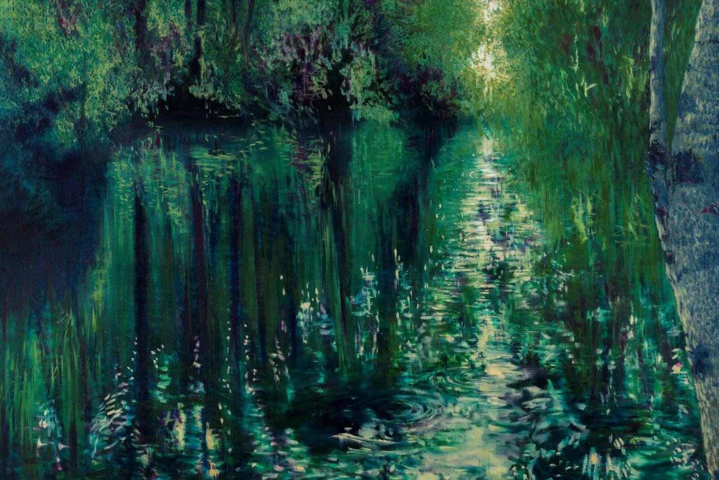 Forellen-Tanzteich -  Landschaft, Impressionismus, Fauvismus, Fauvismus (Schwarz), Landscape Painting, von Riga Forbes
