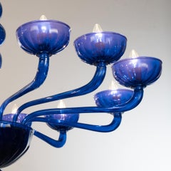 Rigadin Chandelier 12 Arms Blue Murano Glass Edgar by Multiforme