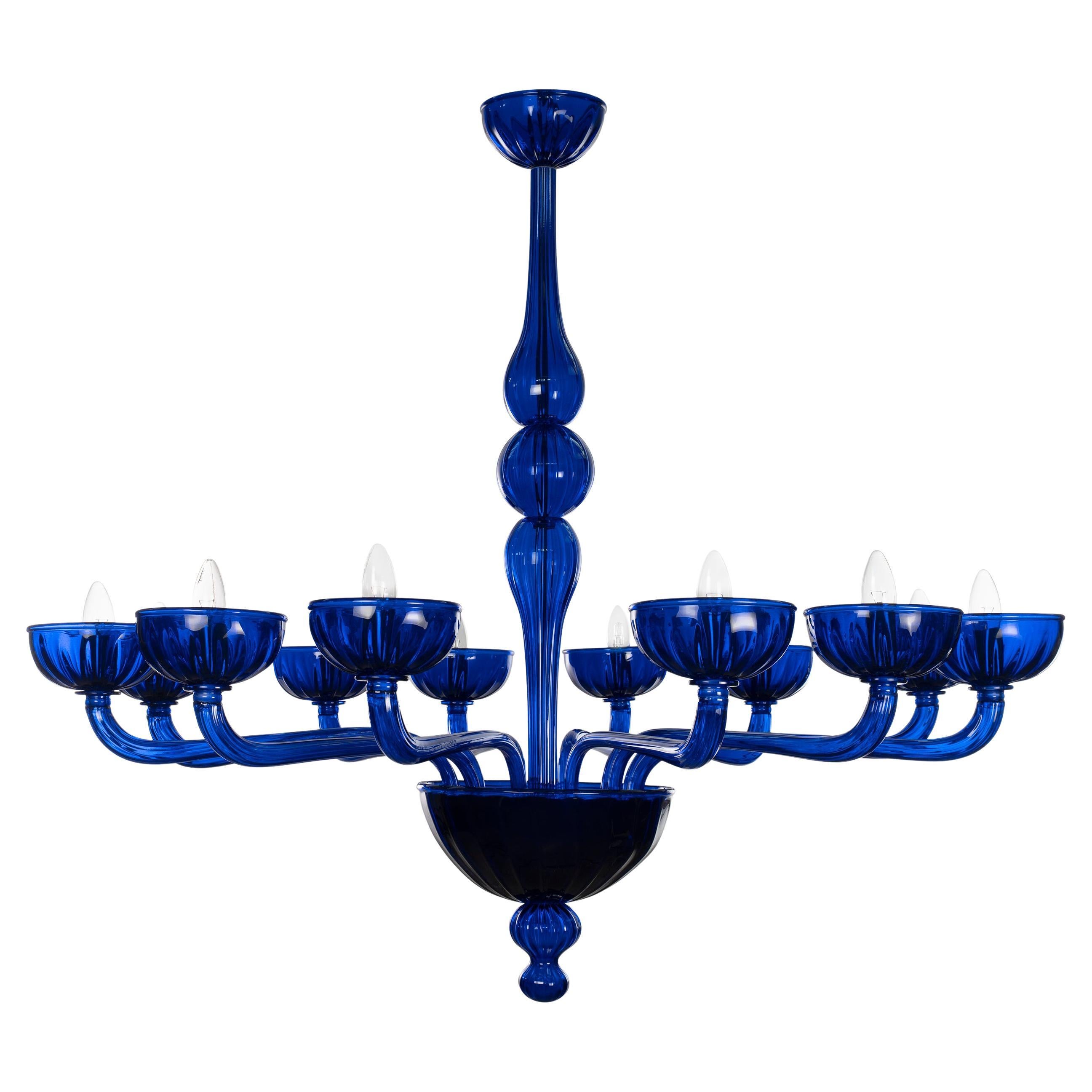 Rigadin Kronleuchter 12 Arme Blau Murano Glas Edgar von Multiforme im Angebot