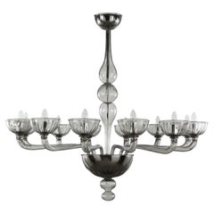 Lampadario Rigadin 12 bracci in vetro di Murano grigio chiaro Edgar di Multiforme