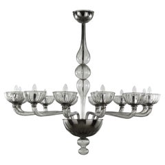 Rigadin Chandelier 12 Arms Light Grey Murano Glass Edgar by Multiforme