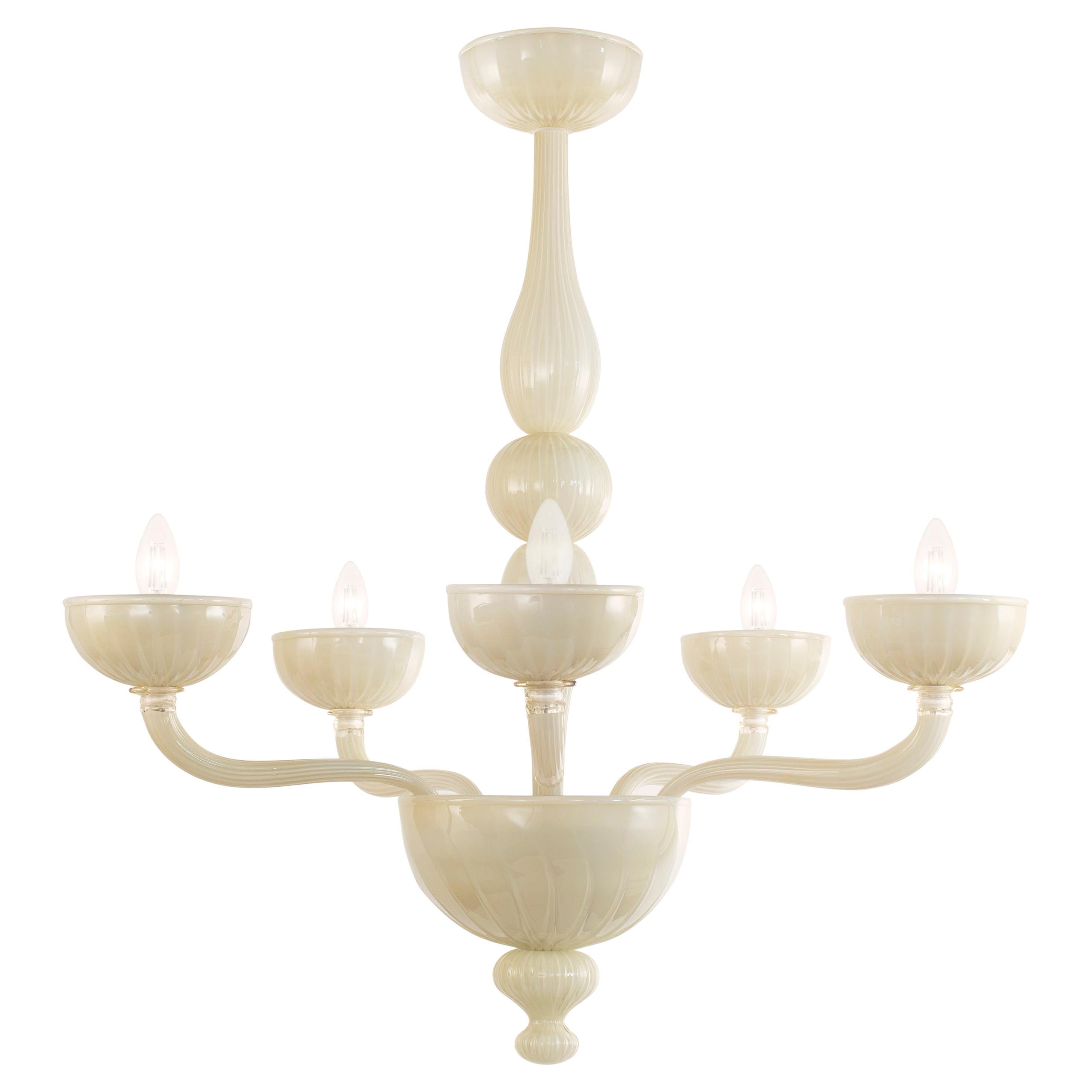 Rigadin Chandelier 5 Arms encased Ivory Murano Glass Edgar by Multiforme For Sale