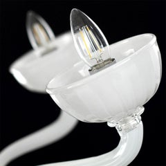 Lustre Rigadin à 5 bras en verre de Murano encastré blanc Edgar par Multiforme