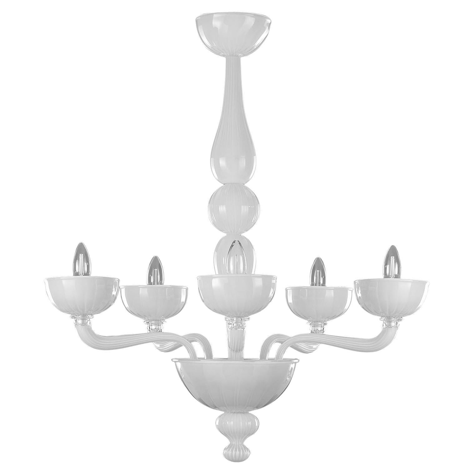 Rigadin Chandelier 5 Arms White Encased Murano Glass Edgar by Multiforme For Sale