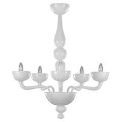 Rigadin Chandelier 5 Arms White Encased Murano Glass Edgar by Multiforme