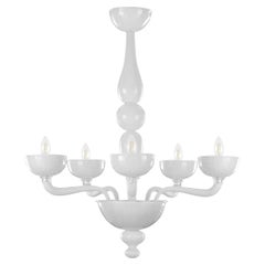 Lustre Rigadin à 5 bras en verre de Murano encastré blanc Edgar par Multiforme