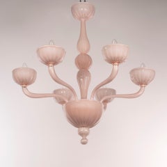 Rigadin-Kronleuchter mit 6 Armen, mit rosa Glas ummantelt, Modell „Edgar“ von Multiforme, auf Lager