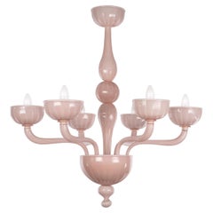 Rigadin-Kronleuchter mit 6 Armen, mit rosa Glas ummantelt, Modell „Edgar“ von Multiforme, auf Lager