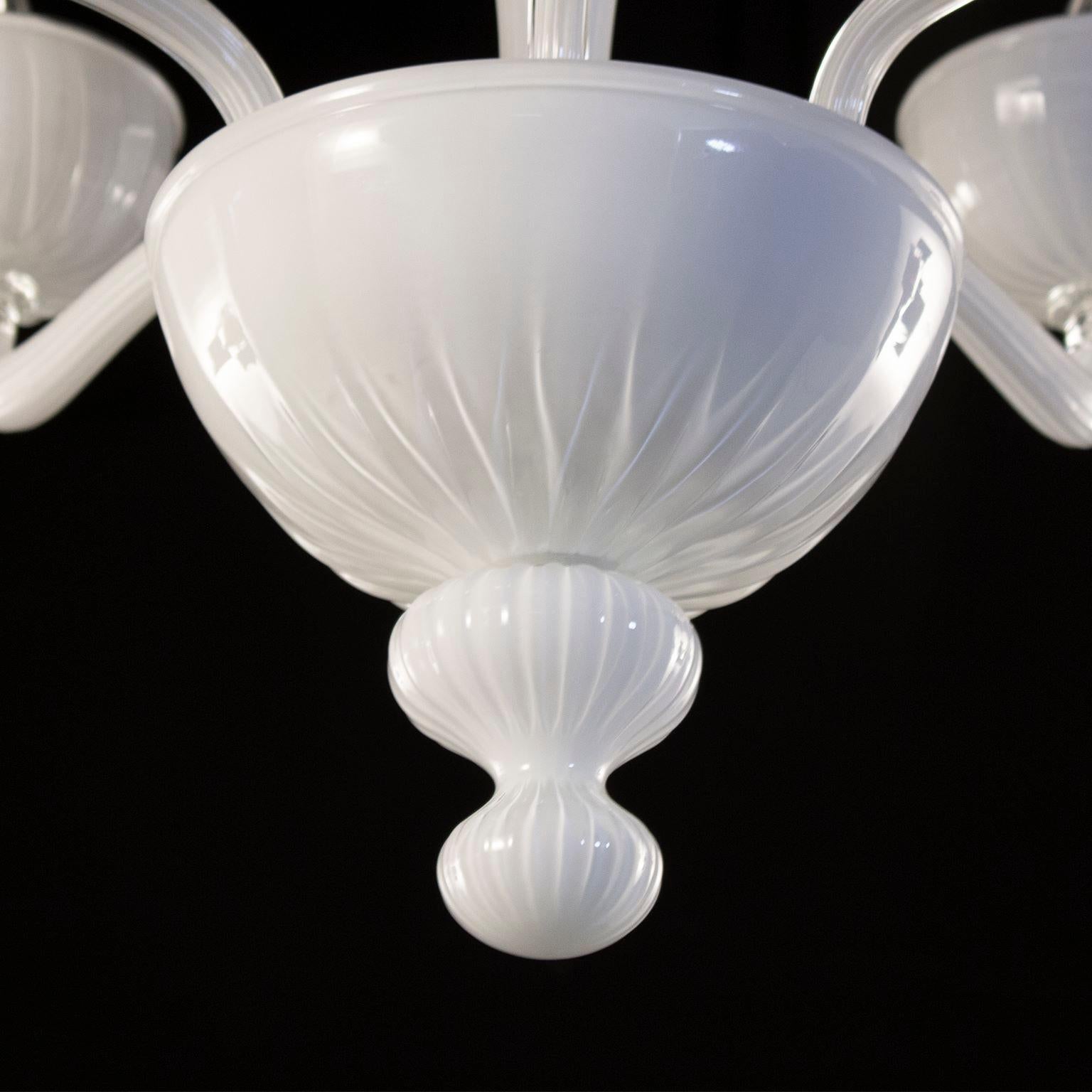 Rigadin Chandelier 6 Arms White Encased Murano Glass Edgar by Multiforme In New Condition For Sale In Trebaseleghe, IT