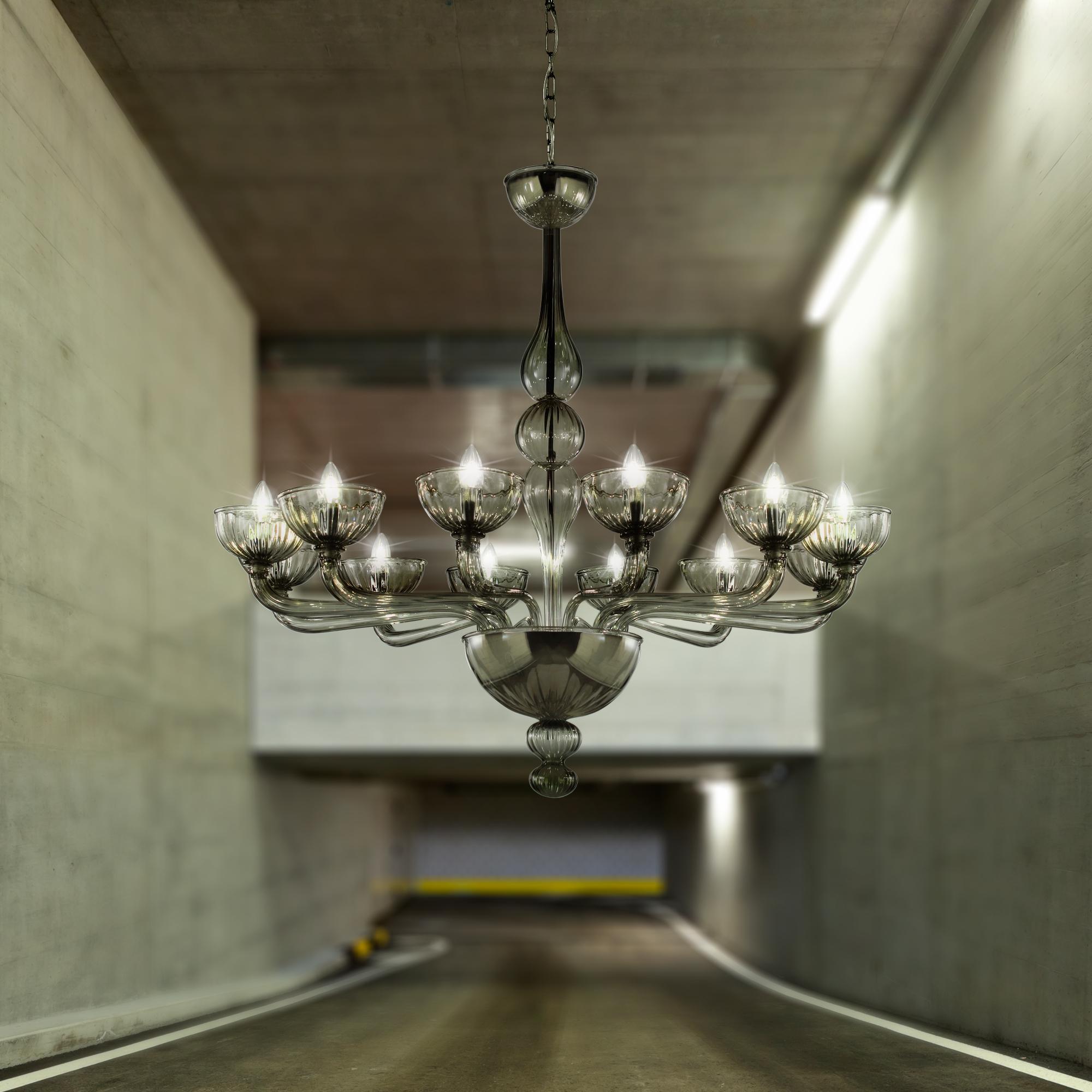 Lampadario Rigadin a 6 bracci in vetro di Murano bianco Edgar di Multiforme in vendita 2