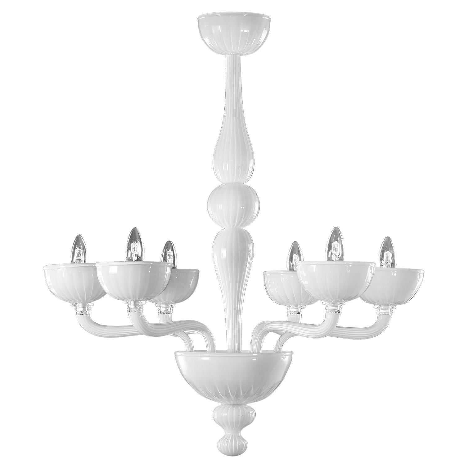 Rigadin Chandelier 6 Arms White Encased Murano Glass Edgar by Multiforme