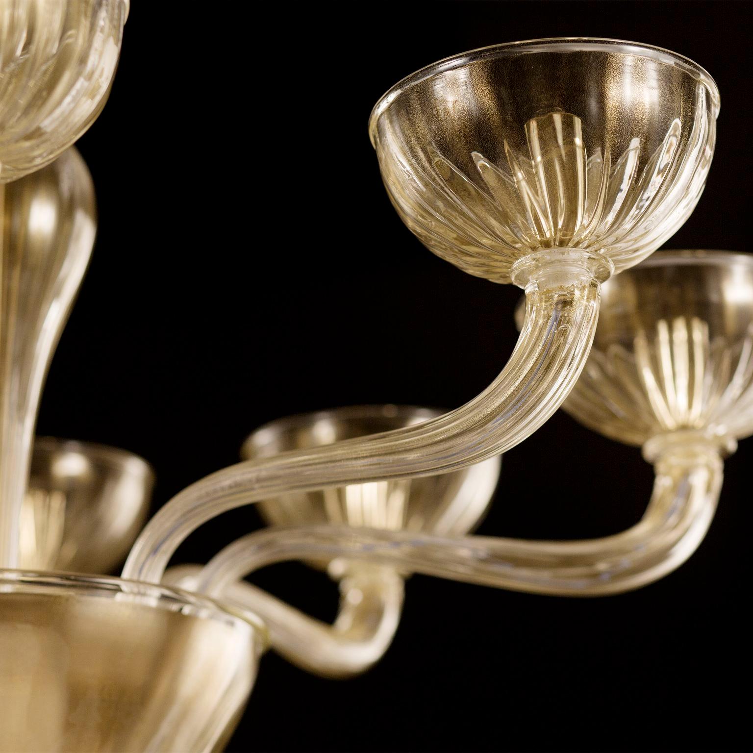 Autre Lustre Rigadin à 8 bras en verre de Murano à feuilles d'or Edgar par Multiforme en vente