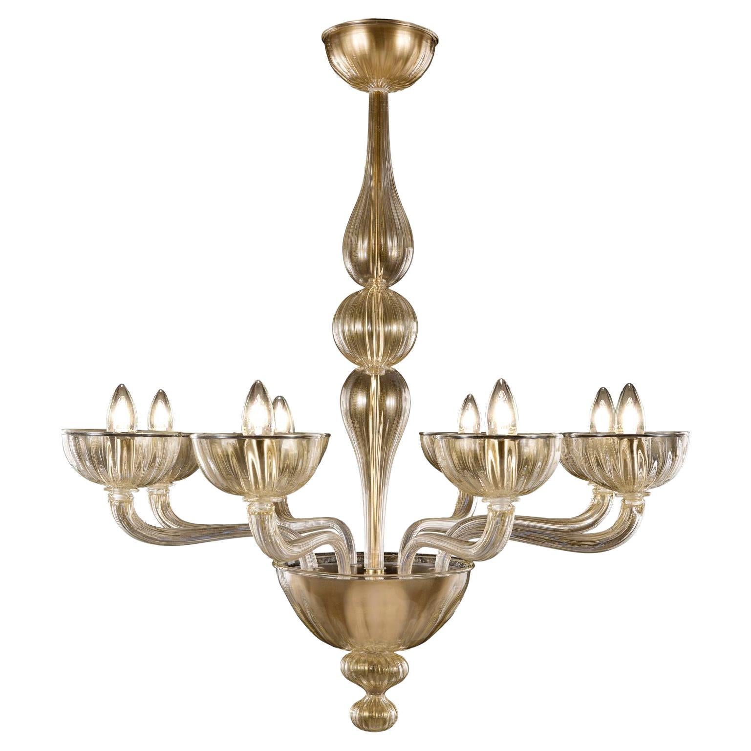 Rigadin Chandelier 8 Arms Golden Leaf Murano Glass Edgar by Multiforme