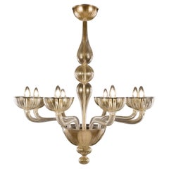 Lustre Rigadin à 8 bras en verre de Murano à feuilles d'or Edgar par Multiforme