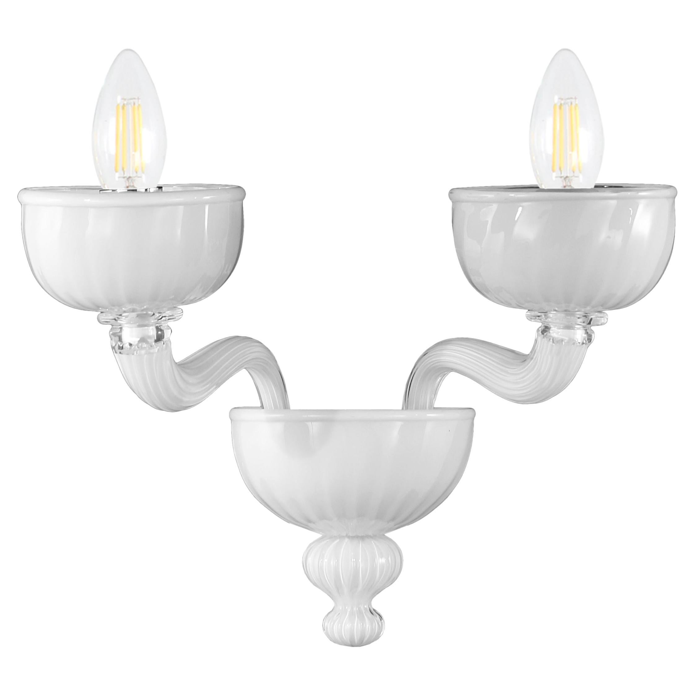 Rigadin Sconce 2 Arms White Murano Glass Edgar by Multiforme For Sale