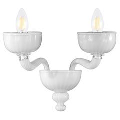 Rigadin Sconce 2 Arms White Murano Glass Edgar by Multiforme