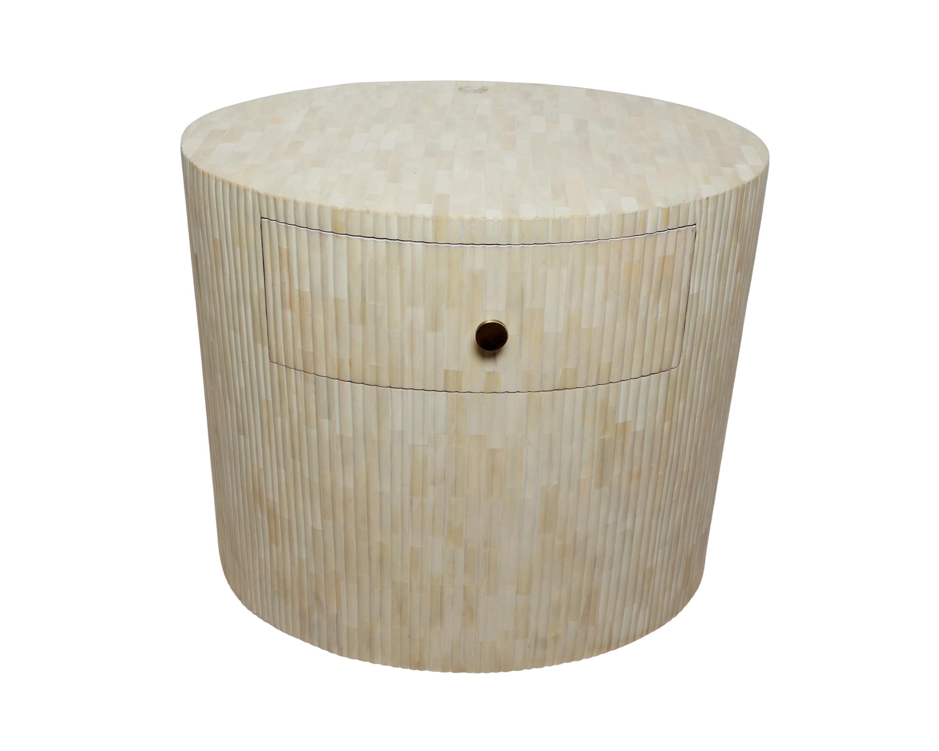 Art Deco Rigato Nightstand - Bone Inlay with Fluted Details For Sale