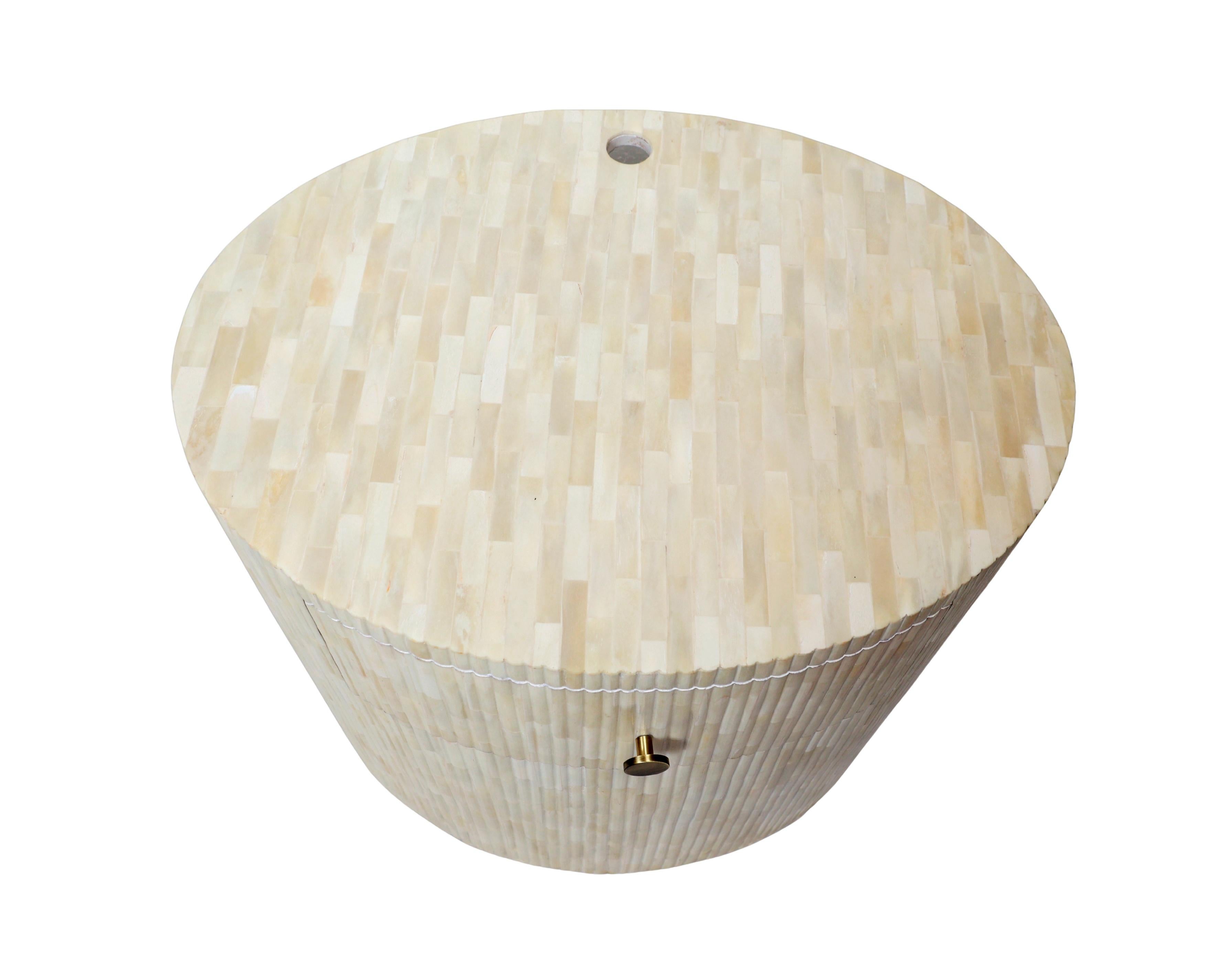 Hand-Carved Rigato Nightstand - Bone Inlay with Fluted Details For Sale