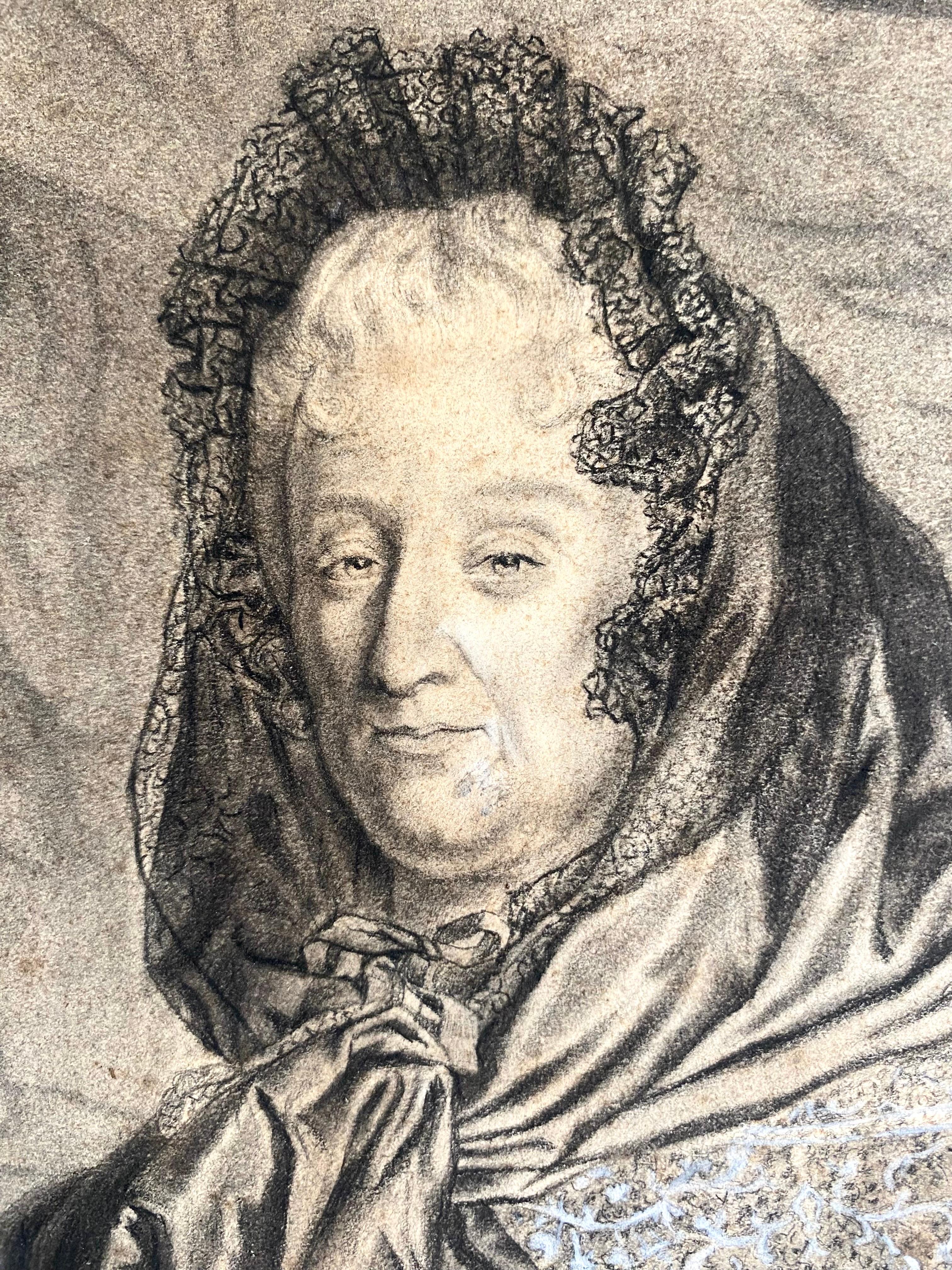Superb, rare and large drawing representing a Portrait of Marie d'Orléans-Longueville, Duchess of Nemours, Princess of France.
The drawing is perfectly done. Wonderful work of light on the lace in particular which seems to come out of the painting