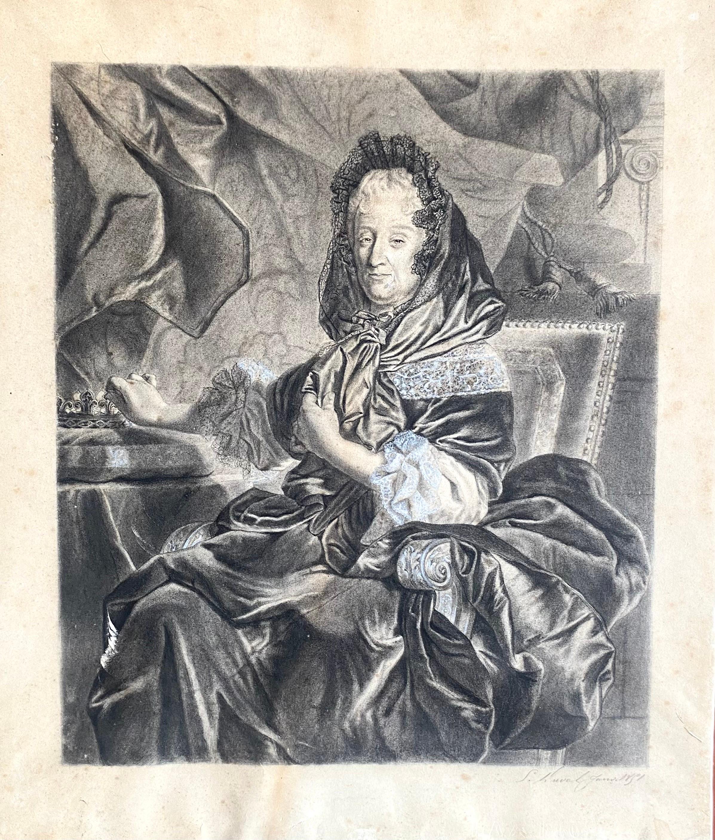 RIGAUD (after) - 19th Drawing signed Portrait of Marie Nemours Orleans - France In Good Condition For Sale In Beuzevillette, FR