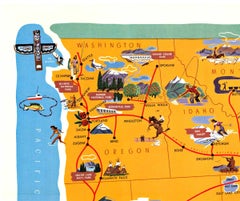 Union Pacific West vintage fun map railroad travel poster