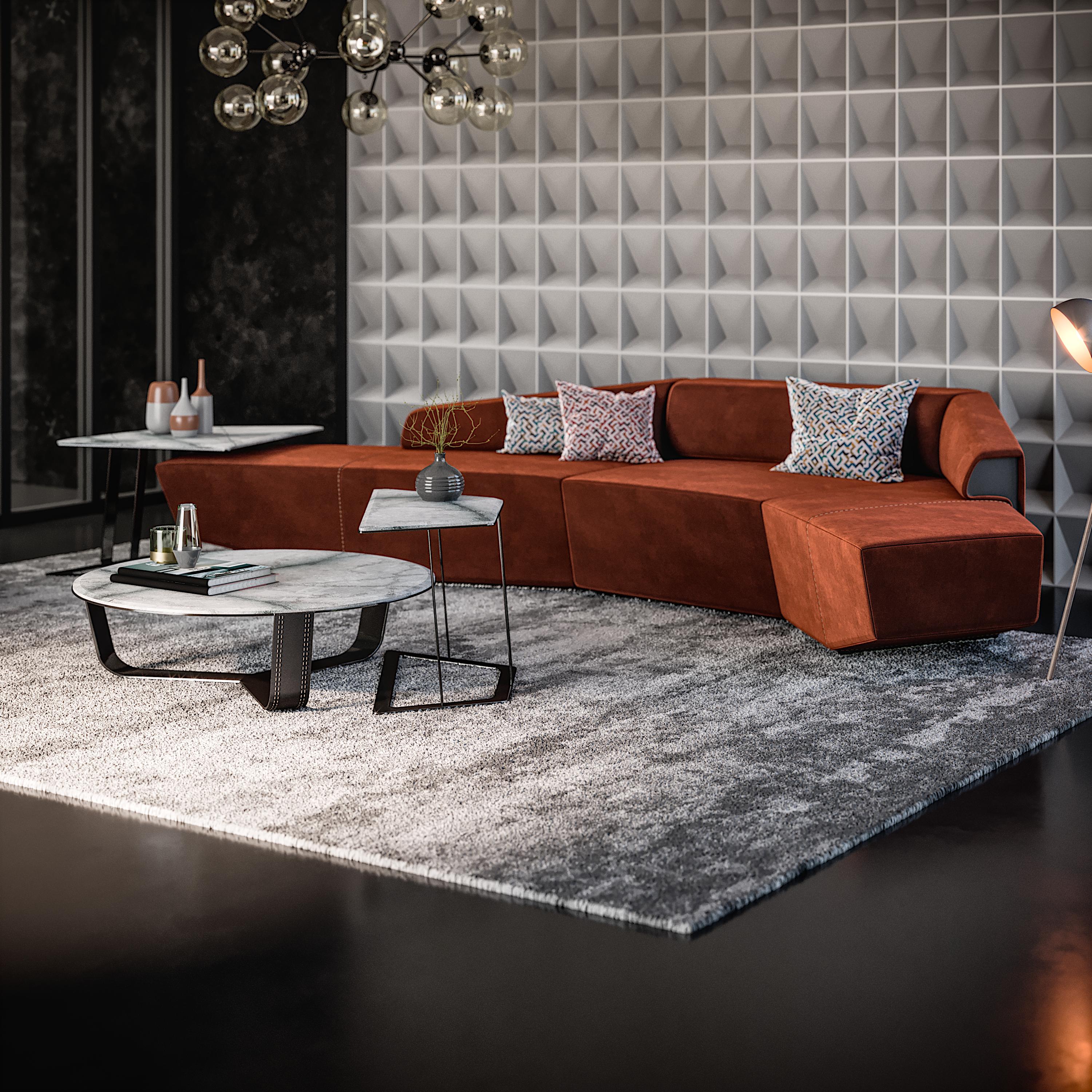Contemporary Modular Sofa Settee Velvet Geometric For Sale 3