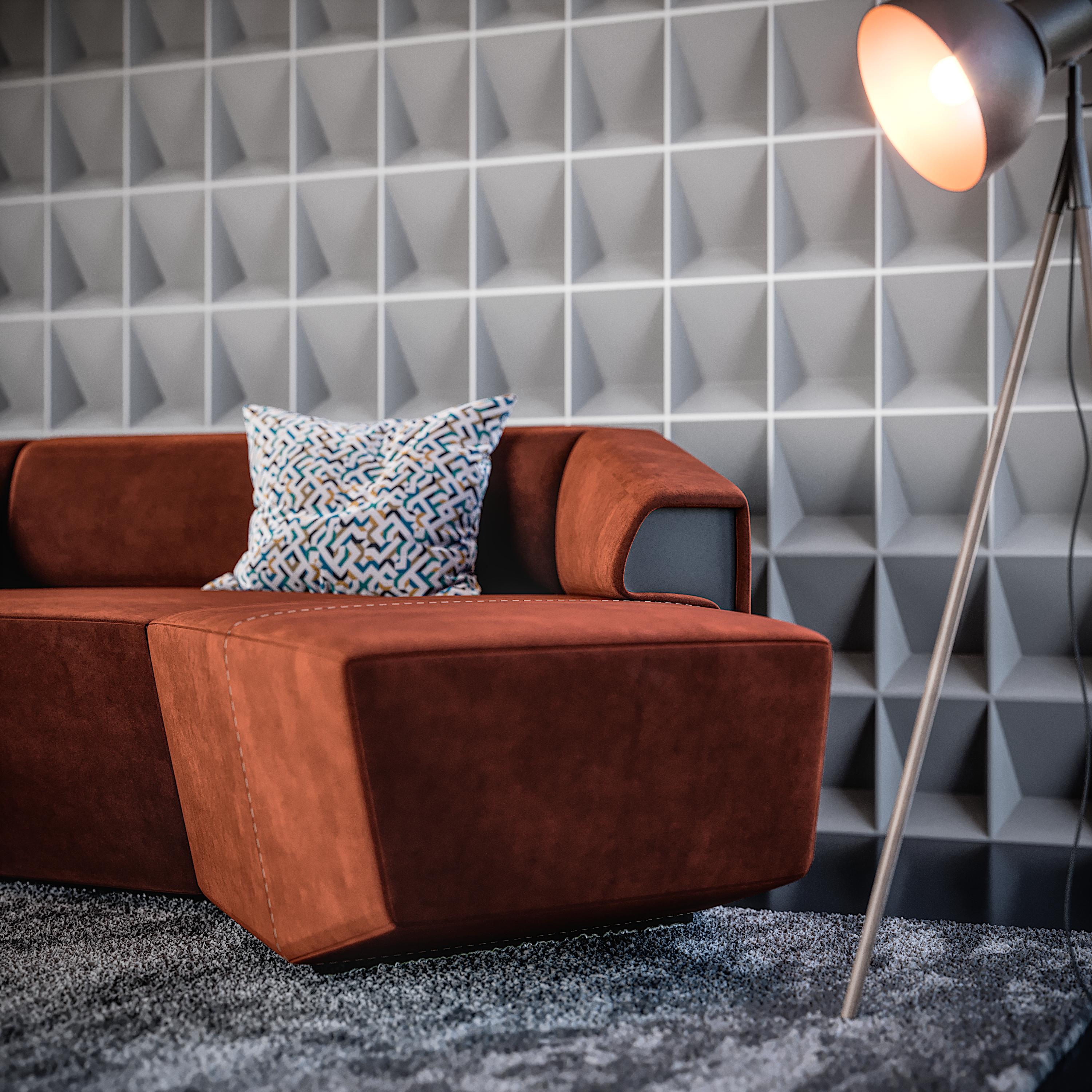 Contemporary Modular Sofa Settee Velvet Geometric For Sale 4
