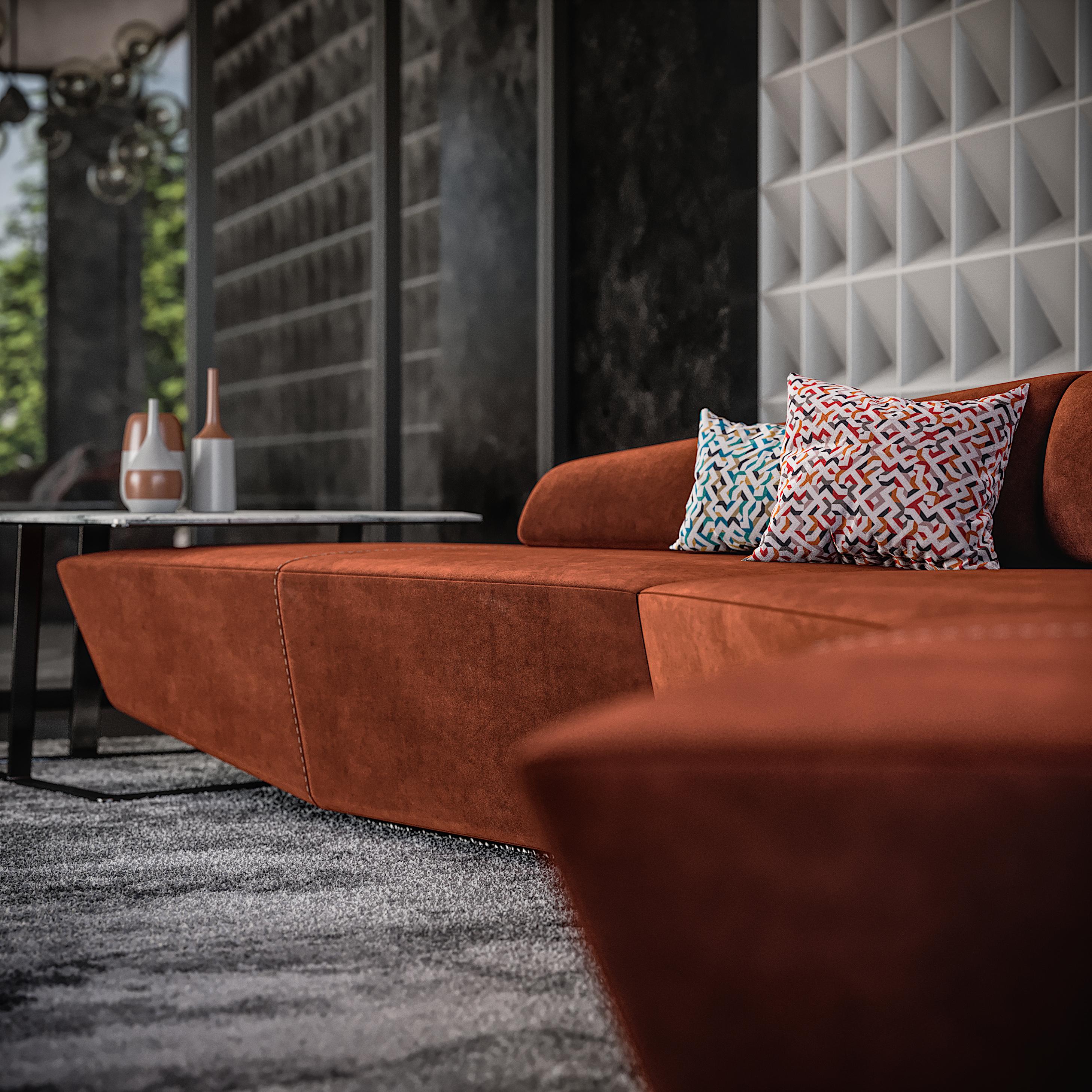 Contemporary Modular Sofa Settee Velvet Geometric For Sale 6