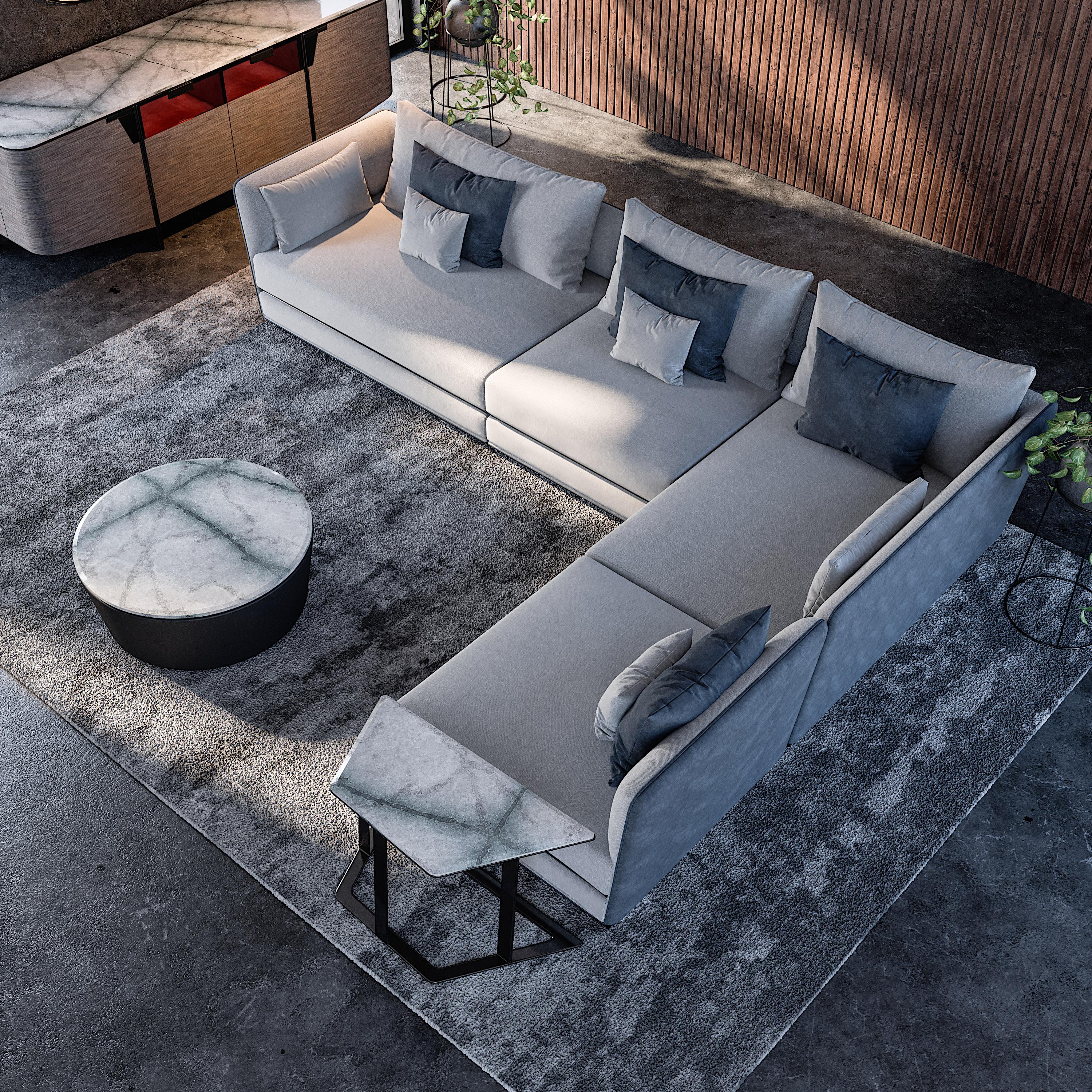 Italian Right/Left Corner Double Element Modular Sofa Geometric Settee For Sale