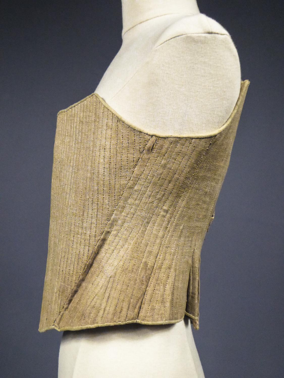 Rigid 18th Century Whale Boned Linen Bodice Circa 1730 7