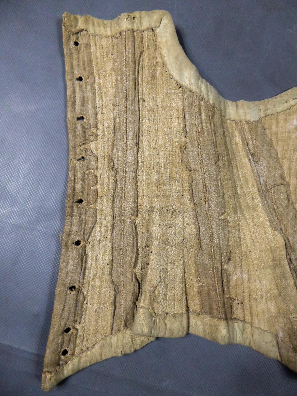 Rigid 18th Century Whale Boned Linen Bodice Circa 1730 1