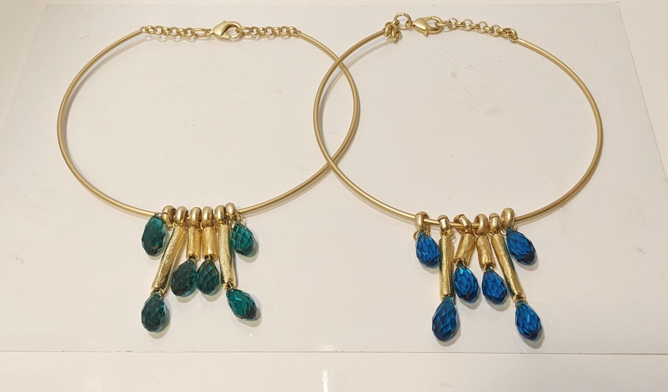 Contemporary  Rigid Choker with Tubes and  Capri Blue Crystals For Sale