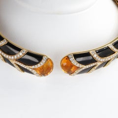 Rigid Yellow Gold Choker with Black Enamel, Diamonds, and Topaz