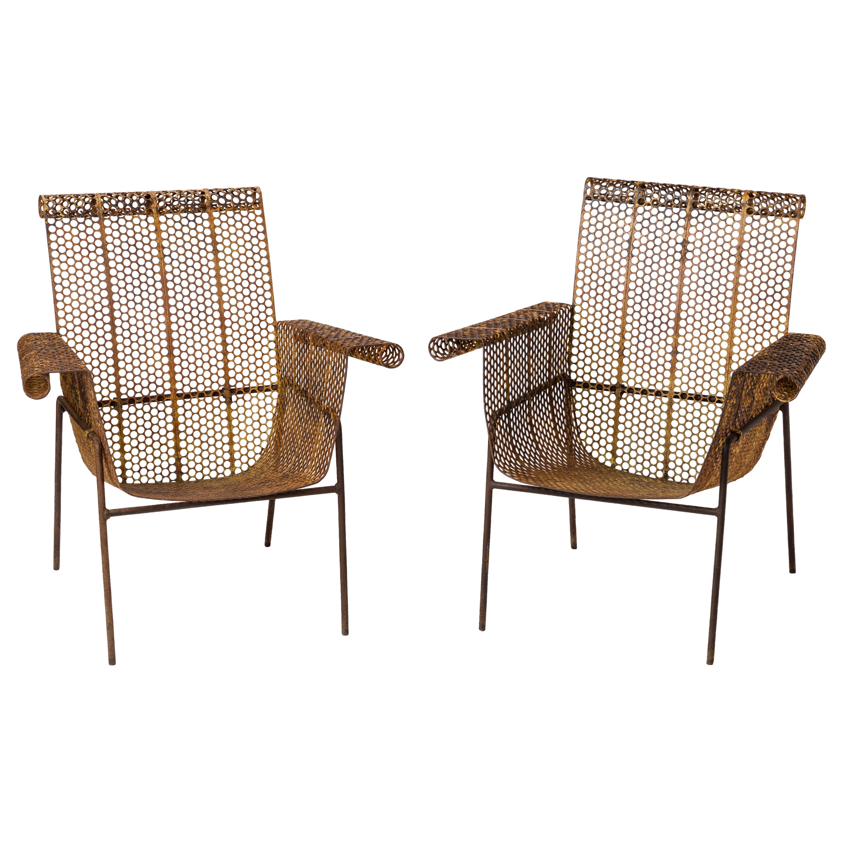 "Rigitulle" Ply Perforated Sheet Metal Armchairs by René Malaval - France 1950's