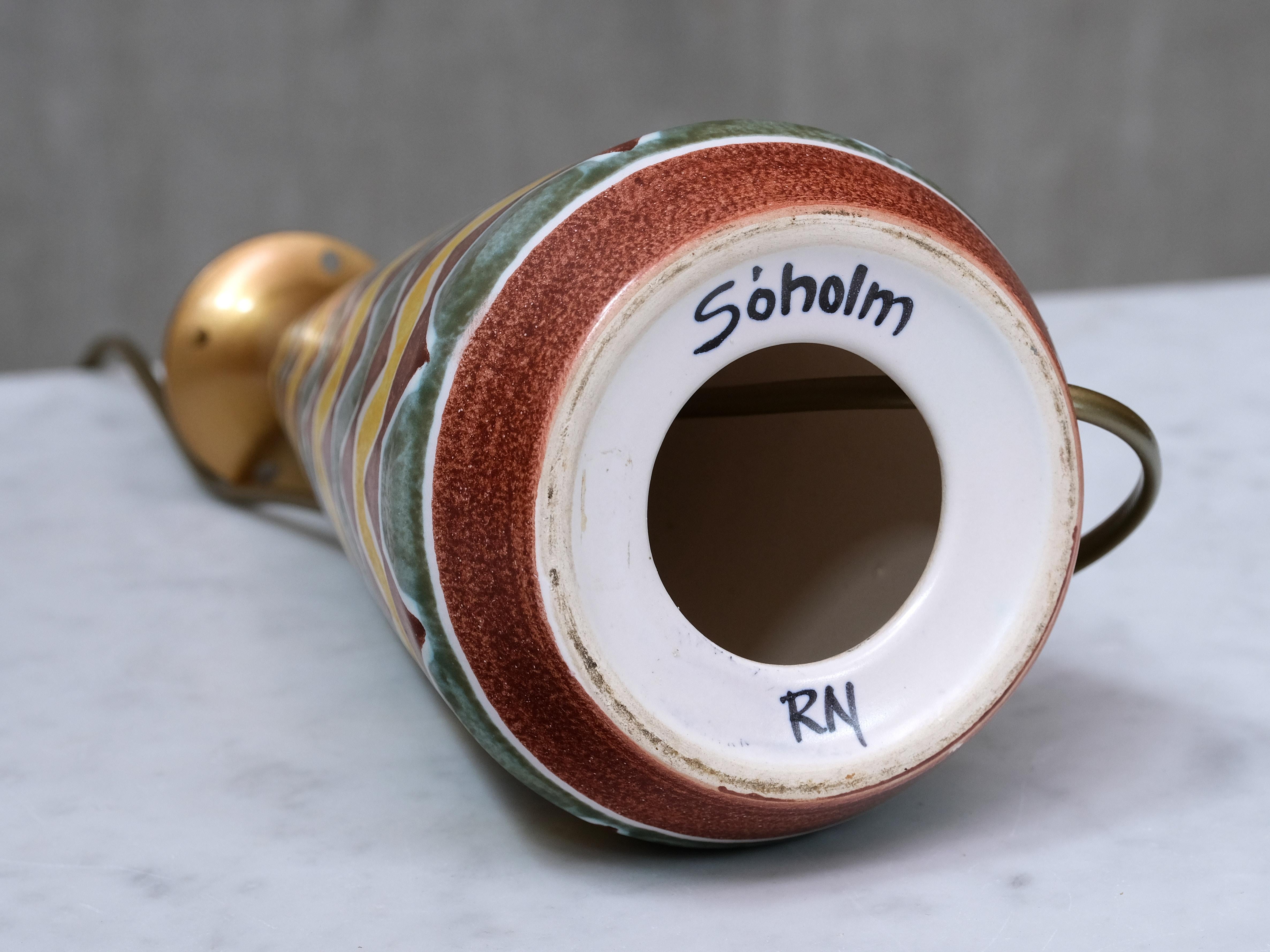 Rigmor Nielsen Ceramic Table Lamp with Zig Zag Pattern, Søholm, Denmark, 1960s en venta 3